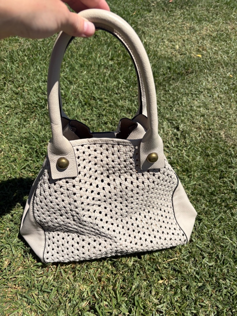 Clarks Cream Woven Satchel with Top Handles